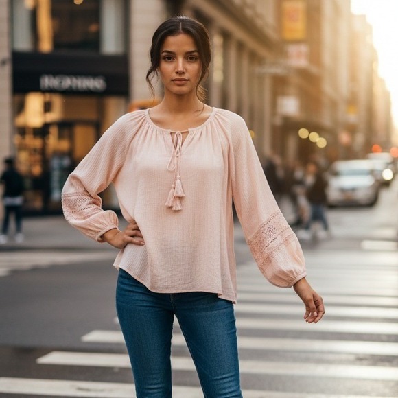 Spell Tops - Spell Size S/M Moroccan Luxe Peasant Top Blouse Blush Pink Romantic Boho Hippie